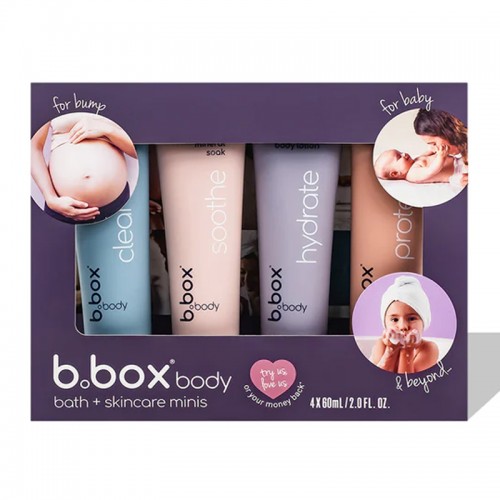 B.box Bath + Skincare Minis (4 x 60ml) | Baby Skincare Travel Set | Baby Body Wash Set | Made in Australia | From 0 Months+